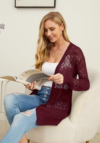 Image of GRECERELLE Lightweight Cardigan Sweaters for Women Crochet Knit Open Front Long Sleeve Loose Casual Boho Summer Beach Coverup