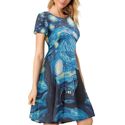 Image of AFPANQZ Womens Casual Summer Lightweight Vintage Dress Short Sleeve Midi Dress Knee-Long Luxury Formal Dress