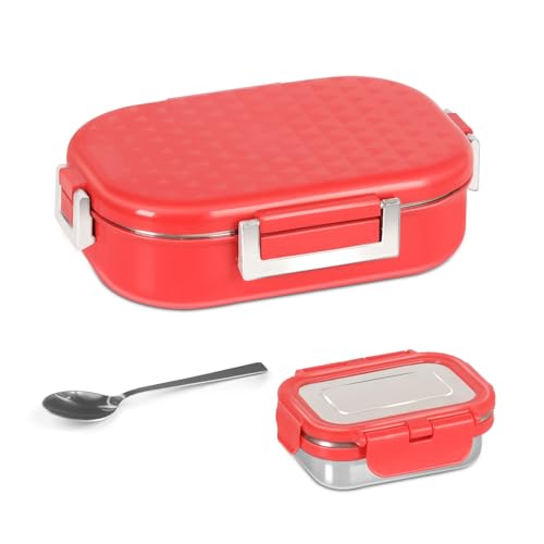Image of JAYPEE Snapsteel Inner Stainless Steel Insulated Lunch Box,Red, 650 ml, Airtight Tiffin Box for School Kids |Spillproof with Silicon Seal | Food Grade | BPA Free