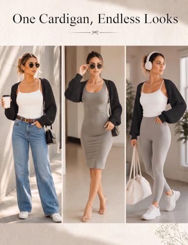Image of Durio Women Y2K Bolero Shrug Long Sleeve Knit Cropped Cardigan | Stretchy Open Front Sweater with Drop Shoulders, Versatile Style Suits Casual Daily Wear, Travel, Party & Festival Outfits
