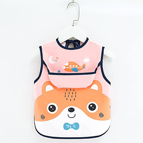 wolpin-Pack-of-1-Baby-Bibs-Apron-for-Baby-Boy-Girl-Cotton-Waterproof-Full-Cover-Apron-with-Front-Pocket-Pink