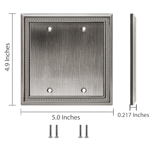 Image of Henne Bery Sunken Pearls Heavy Duty Decorative Wall Plate Switch Plate Outlet Cover (Double Blank, Heirloom Silver)