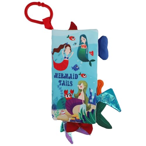 bebe mondo Fish Baby Books Toys 0-6-12-18 Months,Touch Feel Crinkle Soft Cloth Books for Babies Infant Newborn, Baby Girl Boy Shower Toys,Teething Teethers,Stroller Toy-Mermaid