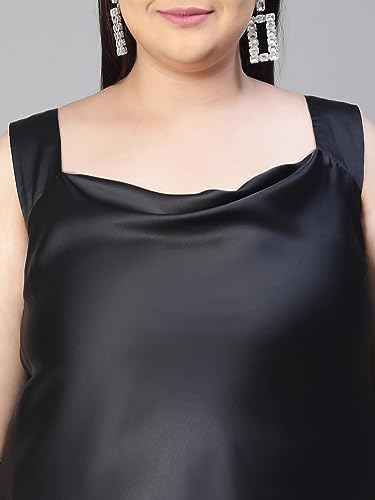 Image of oxolloxo Women Solid Sleeveless Shoulder Strap Cowl Neck Plus Size Satin Top