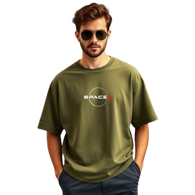 urgear Oversized T-Shirt, Space Logo Print, Army Green, Casual Fit-picture-52