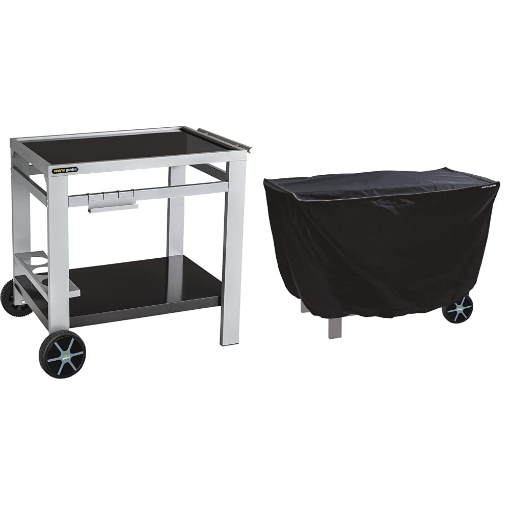 Cook'in Garden - Desserte de jardin Media M pour barbecue/plancha/plan de travail - L 93,5 × l 67 × H 80,5 cm & Housse de Protection pour Plancha à Poser/Desserte - L 125 cm x P 60 cm x H 80 cm