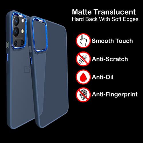 Image of A rtistque Frosted Translucent Back Cover Case for Oneplus 9R | Electroplated Chrome Ring | Raised Camera Edges for Protection | Smooth Sides TPU - Blue