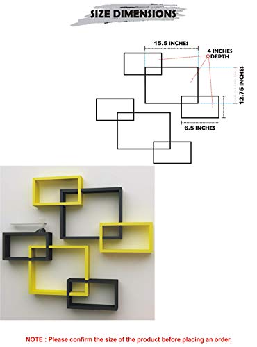 Image of Amaze Shoppee MDF Wall Decoration Intersecting Floating Shelves Set of 6 (Yellow and Black)
