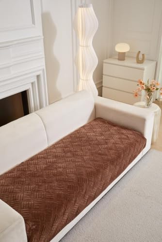 Image of HOMETHREADS Innovative Premium Velvet Sofa Cover Mat with PVC Backing for Non-Slip Comfort (L Brown, 1 Seater | 70x70cm)