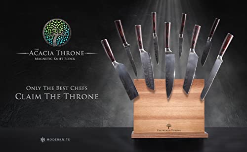 4-Pc Magnetic Knife Block Set – Acacia Wood Magnetic Knife Holder Stand With Sharpener, Knife Tips & Finger Guard In Gift Box – Double Sided Magnetic Knife Stand – Pre-Assembled By Moderknite [2023] #TOP7
