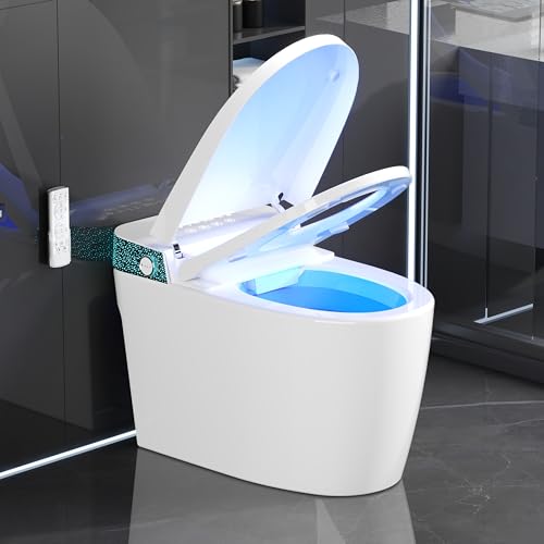 Smart Toilet with Bidet Built In, Modern Tankless Bidet Toilet with Auto Open/Close, Self-cleaning, Instant Warm Water&Dry, Heated Seat, One-Piece Toilet with Night Light, Auto Flush