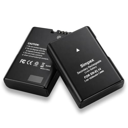 Image of Simpex EN-EL14 Rechargeable Camera Battery 1030mAh 7.4V Li-ion Battery Pack Compatible with Nikon D3100, D3200, D3300, D3400, D3500, D5100, D5200, D5300, D5500, D5600, DF & Coolpix Cameras(Black)