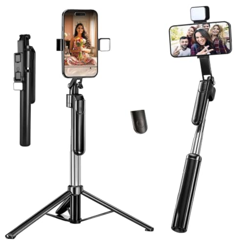 Image of Kratos K19V2 Selfie Stick with Light 67 inch /1.7 M, 360 Rotation Handle for Anti Shake Shooting Tripod, Multifunctional Bluetooth Tripod for Mobile Phone Vlogging, Live Stream & Travel