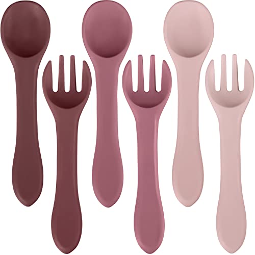 Image of Nuenen 6 Pieces Silicone Baby Feeding Forks and Spoons Set Hot Safety First Stage Self Feeding Supplies Mini Kids Utensils for over 6 Months Babies Boy Girl Toddlers First Foods (Princess Color)