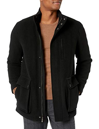 Cole Haan Men's Wool Cashmere Carcoat, Black, X-Large