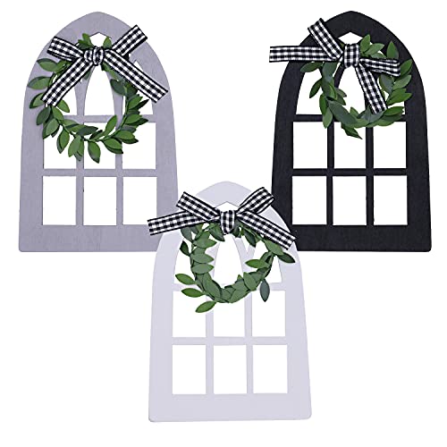 KRISMYA 3 Stück kleine hölzerne Bauernhaus-Fenster-Tablett-Dekoration Cover