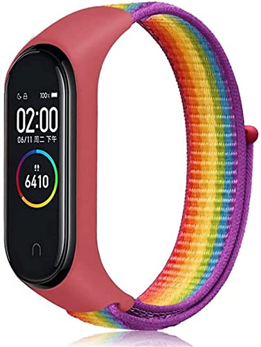Mi-Case Correa de Nylon Compatible para Xiaomi Mi Band 6 / Mi Band 5, Ajustable Banda Repuesto Pulsera Compatible para Xiaomi Mi Band 4/Mi Band 3-Arcoíris