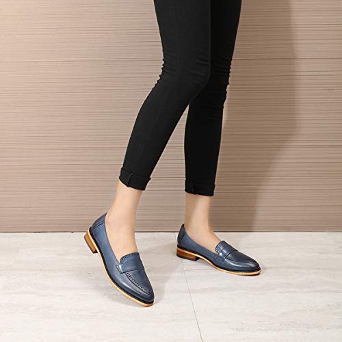Image of Mona flying Women's Classy Leather Penny Loafer Dress Casual Slip on Flat Office Work Shoes for Ladies