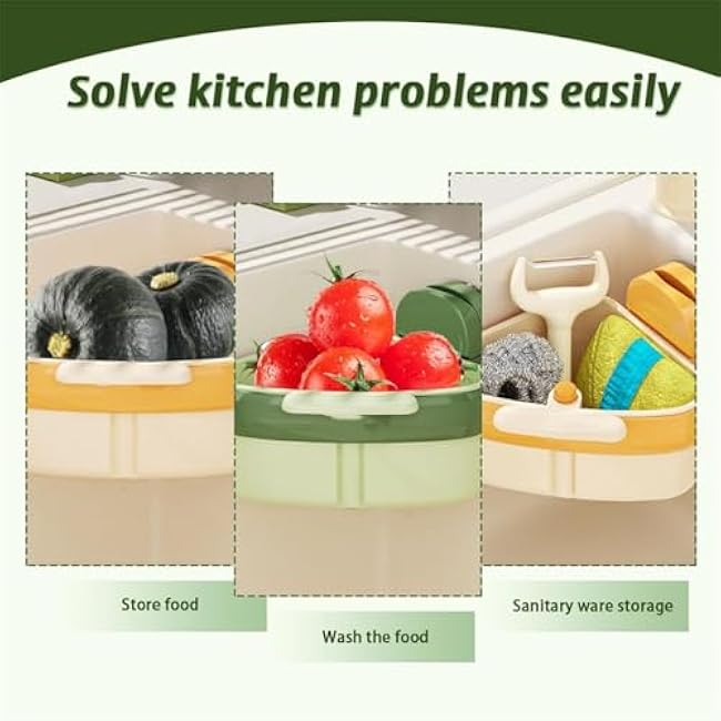 Suction Cup Sink Corner Rack - Adjustable Drain Basket for Kitchen/Bathroom, Rustproof Storage Organizer for Sponges, Dishware & Food Waste (Yellow)
