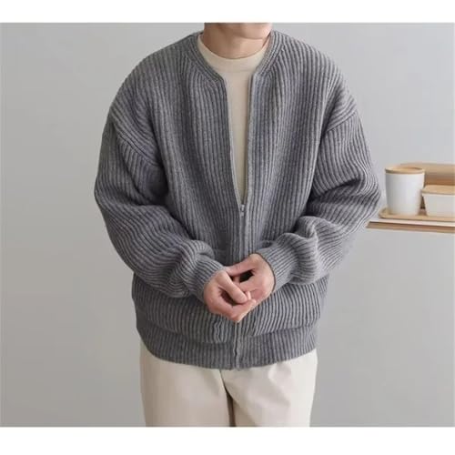 Hndudnff Men's Round Neck Solid Color Knitted Cardigan Sweater Loose Casual Cardigan Sweater4