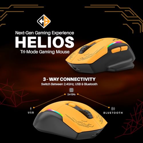 Image of Cosmic Byte Helios Tri-Mode Wired + 2.4GHz Wireless + Bluetooth Gaming Mouse | 10,000 DPI | 1000Hz Polling | Huano 10M | 5 Programmable Buttons | RGB | Lightweight 81g | PTFE | Software (Black)