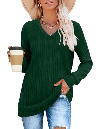 Image of WIHOLL V Neck Long Sleeve Shirts for Women Casual Fall Tops Lightweight Tunic Sweaters Fashion Clothes 2024