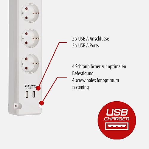 Regleta de 5 enchufes con USB y cable de 3m Brennenstuhl Bremounta 3