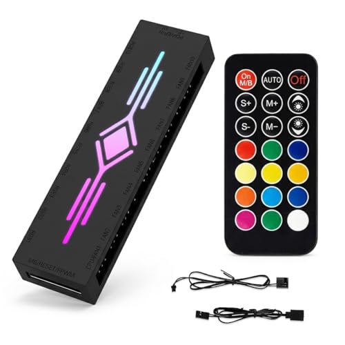 Image of ZORBES 10-Port ARGB Fan Hub with Remote Control, Magnetic PWM Fan Hubs Fan Splitter for 5V 3-Pin ARGB Ports, SATA Powered RGB Hub PWM Temperature-Controlled for PC Cooling