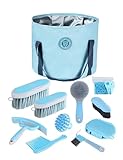 Harrison Howard Pferdepflegeset, 9-teilig, Pferdepflegeserie mit Organizer, Tragetasche, weich, blau