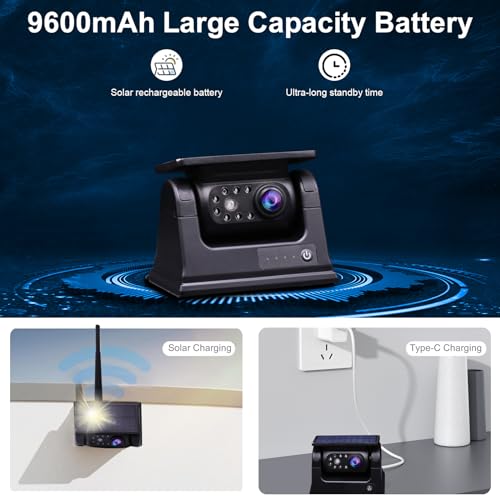 B-Qtech Magnetic Solar Wireless Backup Camera with 5" Monitor System AHD1080P Truck Trailer Hitch Rear View Camera IR Night Vision Waterproof Rechargeable Reverse Camera for RV Car Camper