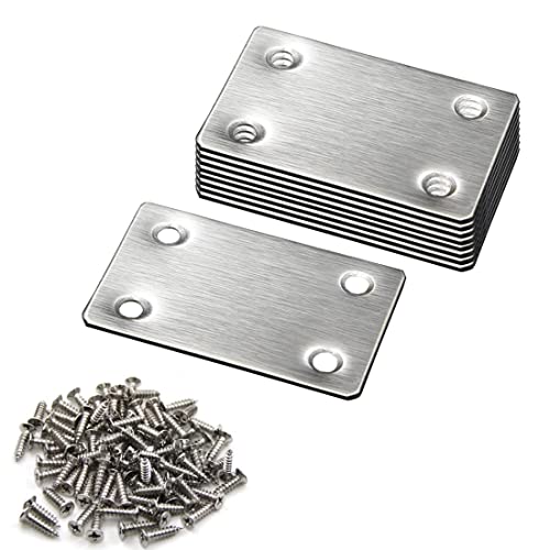 10 Pcs 60 X 38mm Flat Corner Brace Shelf Bracket Stainless Steel Straight Support for Repair Fixing Mending Joining Furniture with 40 Screws,Silver,PPJM-60*38