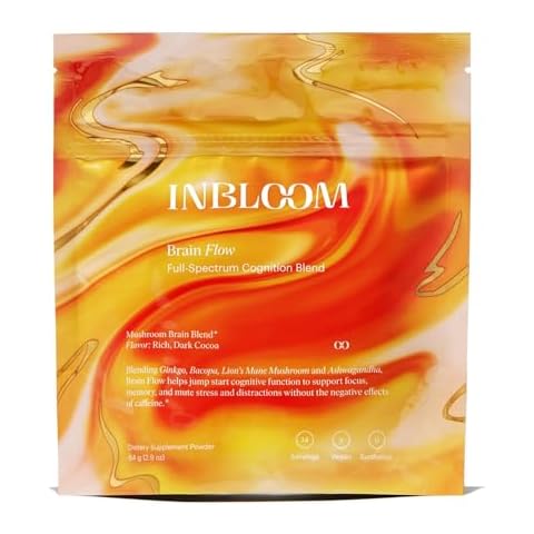 INBLOOM Brain Flow – Vegan, All-Natural Daily Drink Mix for Enhanced Cognitive Function with Lions Mane and Ashwaganda - Rich Chocolate Flavor - 14 Servings Cover