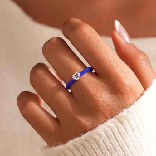 925 Sterling Silver Enamel Heart Rings for Women Mother Daughter Friendship Ring Dainty Cubic Zirconia Promise Ring for Her Eternity Engagement Wedding Band Rings Jewelry Birthday Christmas Gift2