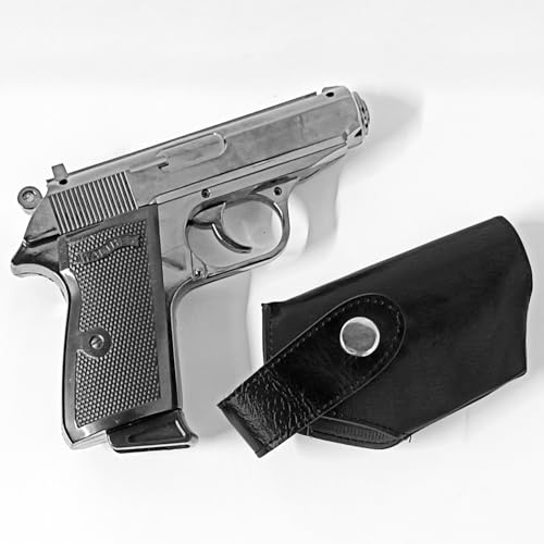 Image of Metallic Gun /Pistol Shape Barrel Pull Back System & Holster Pocket Lighter Pocket Lighter | 508 Gun Lighter with Cover Pocket Lighter (Silver)