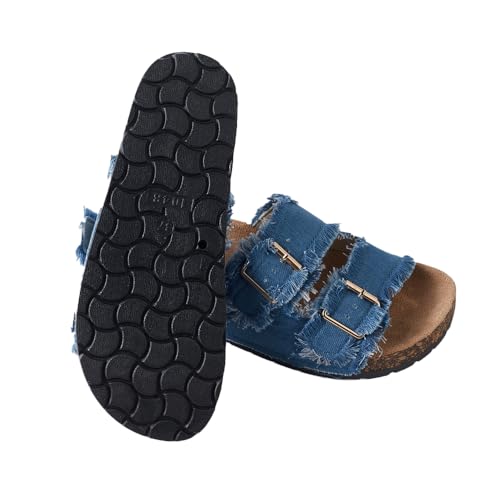 Roxoni Women's Comfort Flat Sandals Double Buckle Adjustable Straps Flat Slides Footbed Suede2