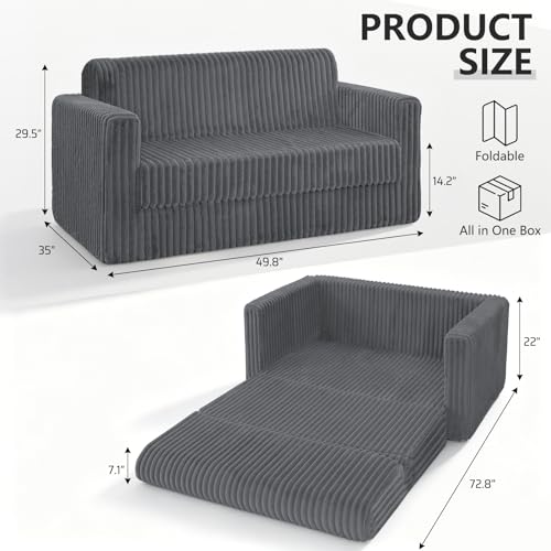 Image of HABUTWAY 49.8 inch Loveseat Boneless Couch, 4-in-1 Convertible Sofa Bed, Plush Fur Folding Futon Sofa Bed Couches Without Pillow for Living Room, High-Density Foam Support, No Assembly Required, Grey