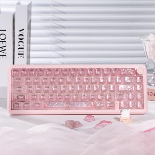 Image of dagaladoo Pink Clear keycaps,Translucent keycaps,Shine Throug Key caps | Forged Carbon Fiber keyboard keycaps,Side Print,Cherry Profile custom Keycaps for Mx Switches Mechanical Keyboard