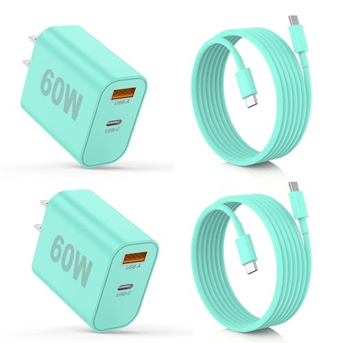 iPhone 17/16/15 Pro/Pro Max Charger, Dual Port USB-C Wall Charger with PD 40W & QC 20W Fast Charging, 10FT USB-C Cable for iPhone, iPad Pro, MacBook M1/M2/M3, Android (Green, 6 FT)