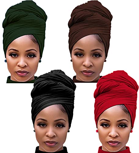 Harewom 4PCS Turban Head Wraps for Black Women - African Stretchy Headwraps and Hair Scarves for Natural Hairstyles