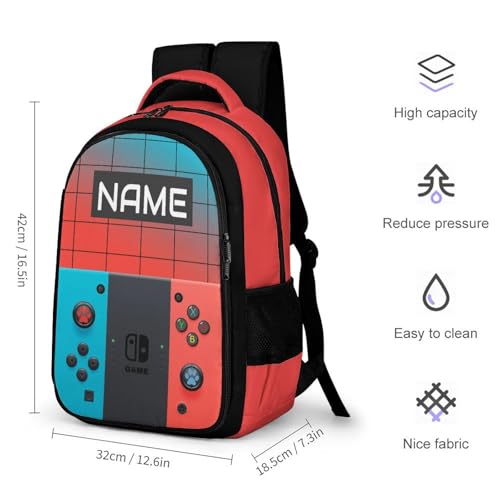 Personalized School Backpack for Kids with Name - Game Backpack for Children Teens Elementary Middle School - 3pcs Boys Bookbag With Lunch Box And Pencil Case4