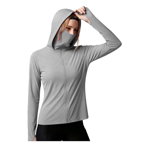 Camisetas De Manga Larga para Mujer,Chaqueta Ligera ProteccióN Solar con Capucha,Transpirable Funcional De Secado RáPido Sudadera con Capucha,Ideal para Senderismo Y MúLtiples Actividades Al Libre
