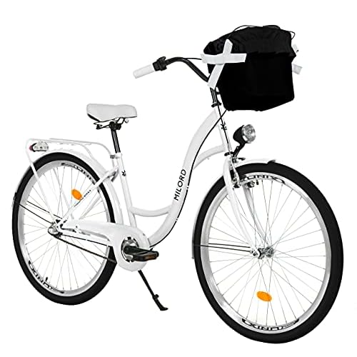Sattel Montegrappa mit Federn Ideal Fahrrad Graziella - Holland - City Bike - Weiß 4 Milord. Komfort Fahrrad mit Korb, Hollandrad, Damenfahrrad, 3-Gang, Weiß, 28 Zoll
