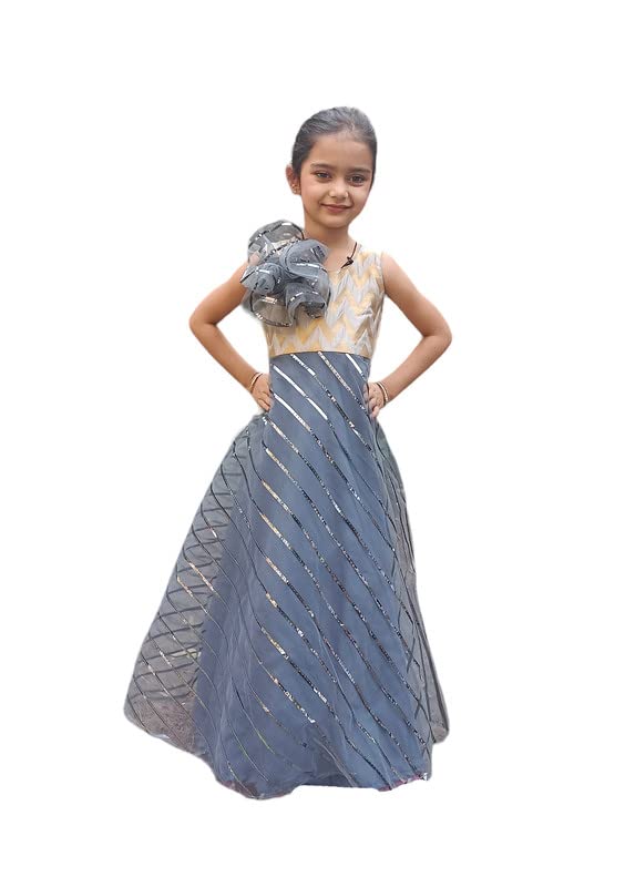 Aglare Gown with Beautiful Sequence Work for Small Girl,Grey Grey Gown