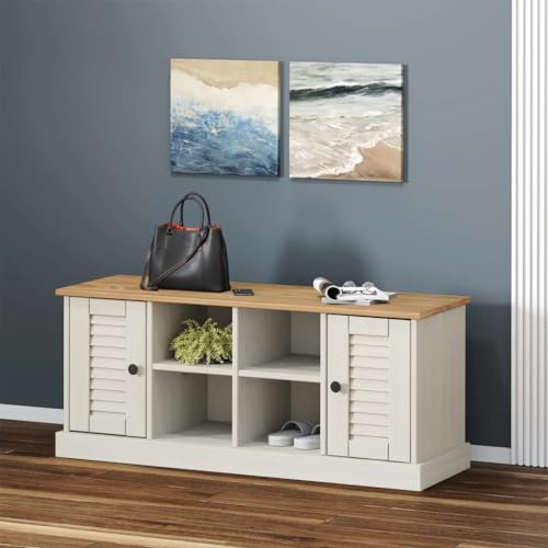 Zeiquah Zapatero VIGO blanco de pino macizo, 106 x 35 x 45 cm, con 4 compartimentos y puertas, banco de pasillo con espacio de almacenamiento, baúl para pasillo, armario, salón y dormitorio