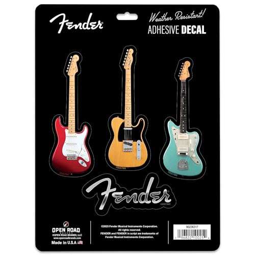 Fender Guitar Adhesive Vinyl Decals - Classic Set of Fender Stickers for Car, Window, Water Bottle or Laptop, 1 Pack (4 Count)