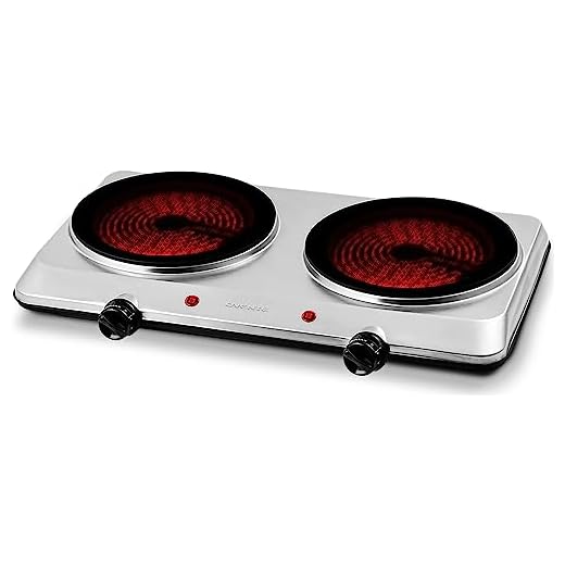 OVENTE Countertop Infrared Double Burner, 1500W Electric Hot Plate and Portable Stove with 7.5” Ceramic Glass Cooktop, 6 Level Temperature Setting and Easy to Clean Base, Silver BGI202S