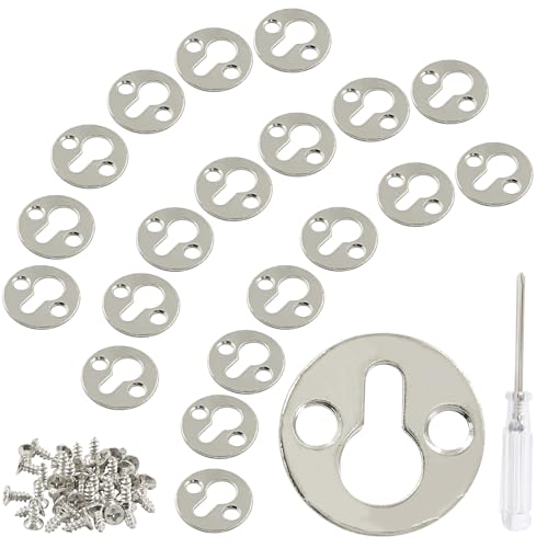 Image of 25 mm / 1 Inch Metal Keyhole Hangers, 30 Pcs Round Type Shelf Brackets, Silver Keyhole Mounting Plate with Screws for Picture Frame, Wall