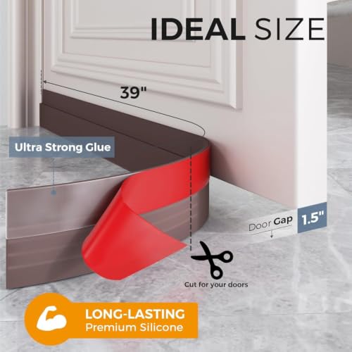 Image of TEKCOOL Silicone Door Bottom /Under Gap Filler Rubber Sealing Strip, Door Sealer Strip for Cockroach, Insect and Bugs, Seal Air & Dust, Brown, 39 inches;