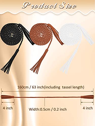 Geyoga 6 Pieces Women's Waist Belt Braided Woven Tassels Chain PU Leather Rope Skinny Tie Boho Fringe Belt for Skirt Dress2