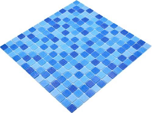 Carreau de mosaïque en verre Classic Mix Bleu 5F Collée Papier - pour Piscine